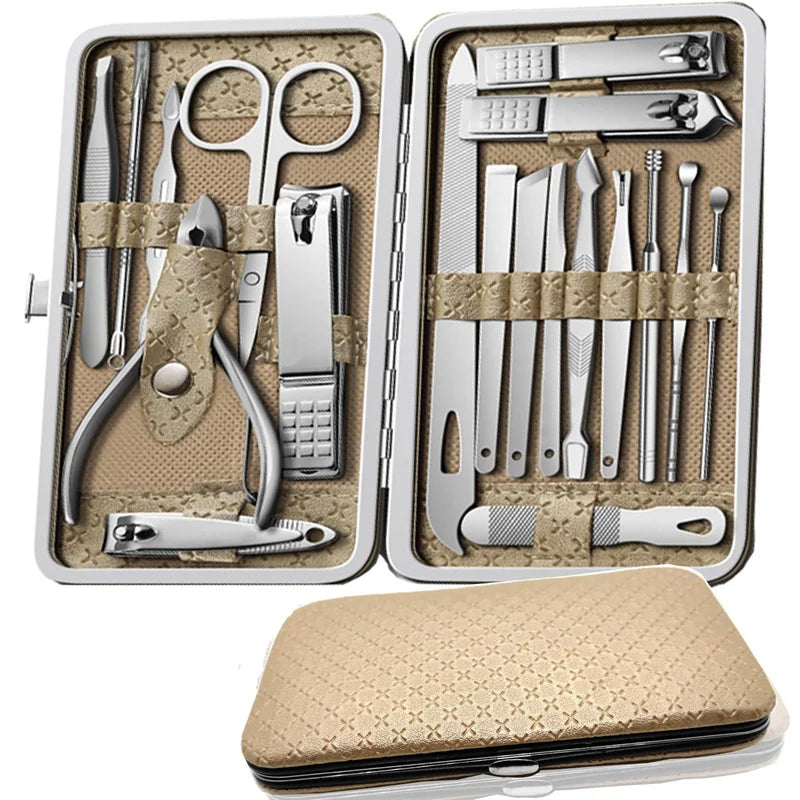 Manicure Set 19 pcs Full Function Kit Professional Stainless Steel Pedicure Sets Nail Clipper With Portable Case Idea Gift