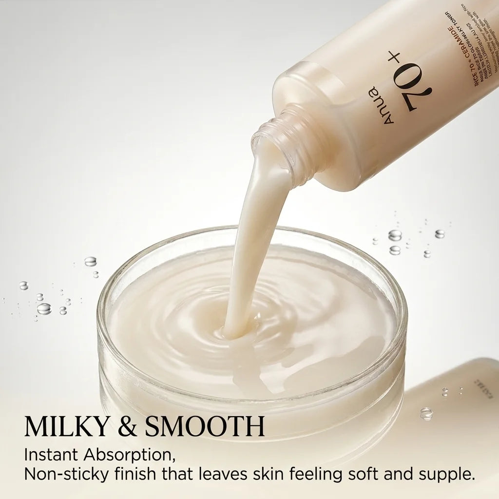 Anua Rice 70 Glow Milky Toner, Moisturizing and barrier care, niacinamide, ceramide, all skin types, Korean skincare products