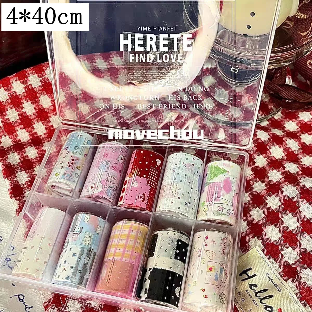 10Rolls Plaid Thousand-Bird Bow Stars Nail Foils Transfer Paper Nail Art Stickers Manicure Set Decal Nails Decoration