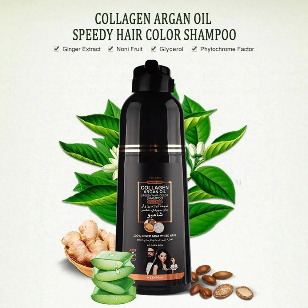 3-in-1 Collagen Argan Oil Shampoo Long-Lasting Black Hair Dye Shampoo for Men Women Nourishes Colors Gray Hair, 500ml Formula