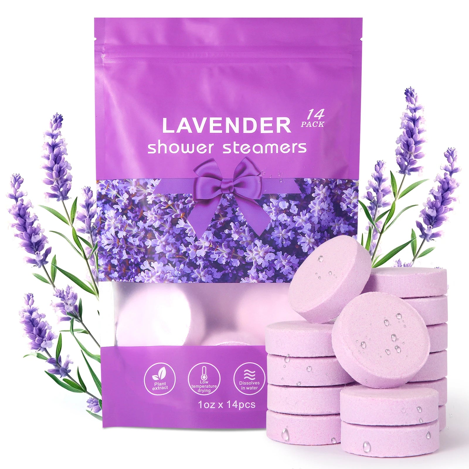 Lavender Shower Bomb Natural Essential Oil Shower Moisturizing Stress Relieving Bath Salt Tablets Suitable for Women and Men