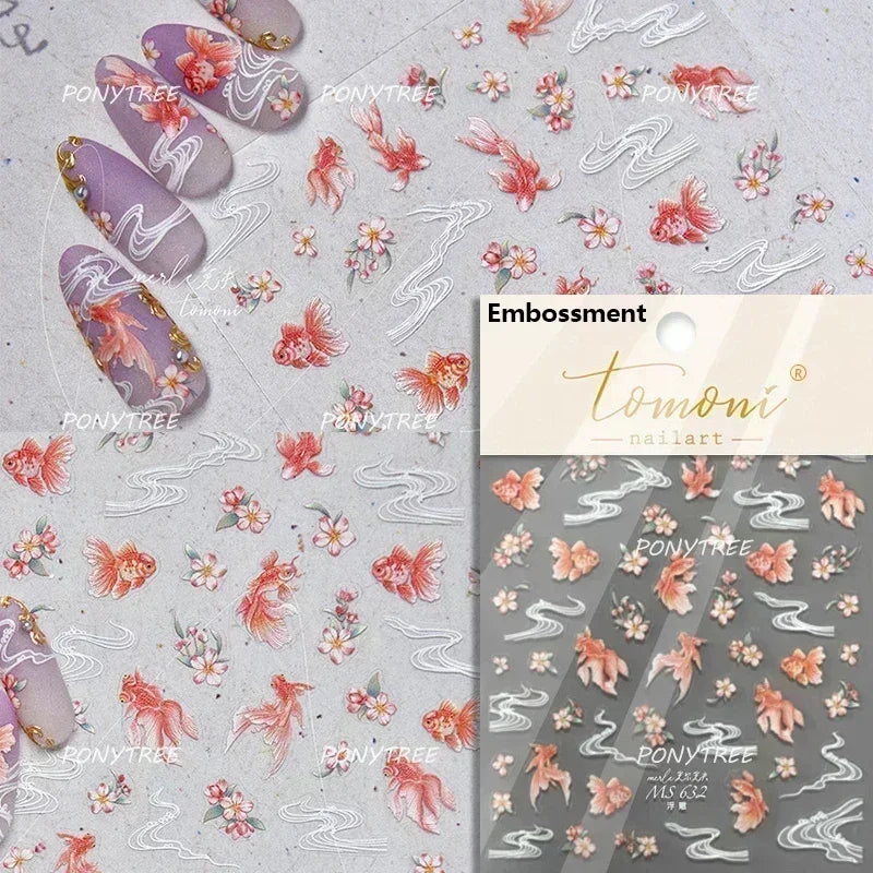 Sea Wave Jellyfish Starfish Conch Shell Dolphin Pearl Summer Beach Goldfish Water Bubble Mermaid Koi INS Nail Art Stickers Decal