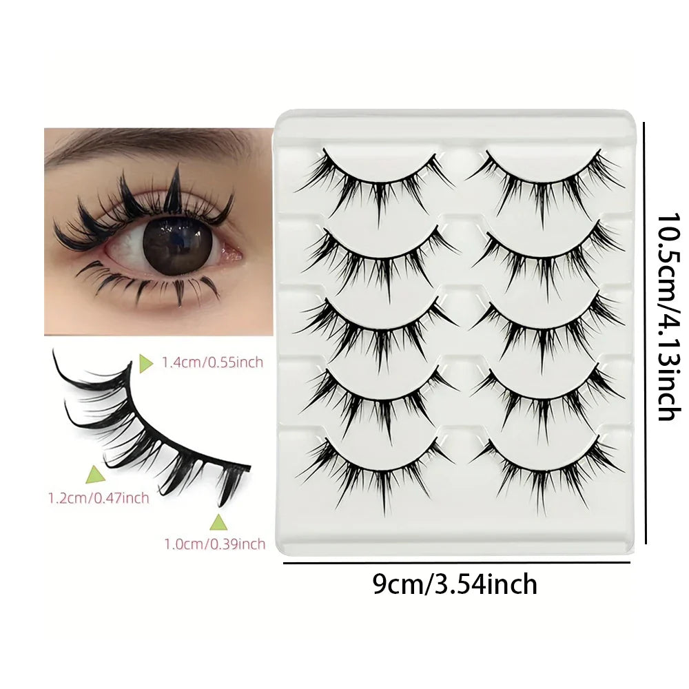 Anime-Inspired False Eyelashes, 5 Pairs Cartoon Eye Faux Lashes, Dramatic Look Demon Style, Volumizing & Lengthening