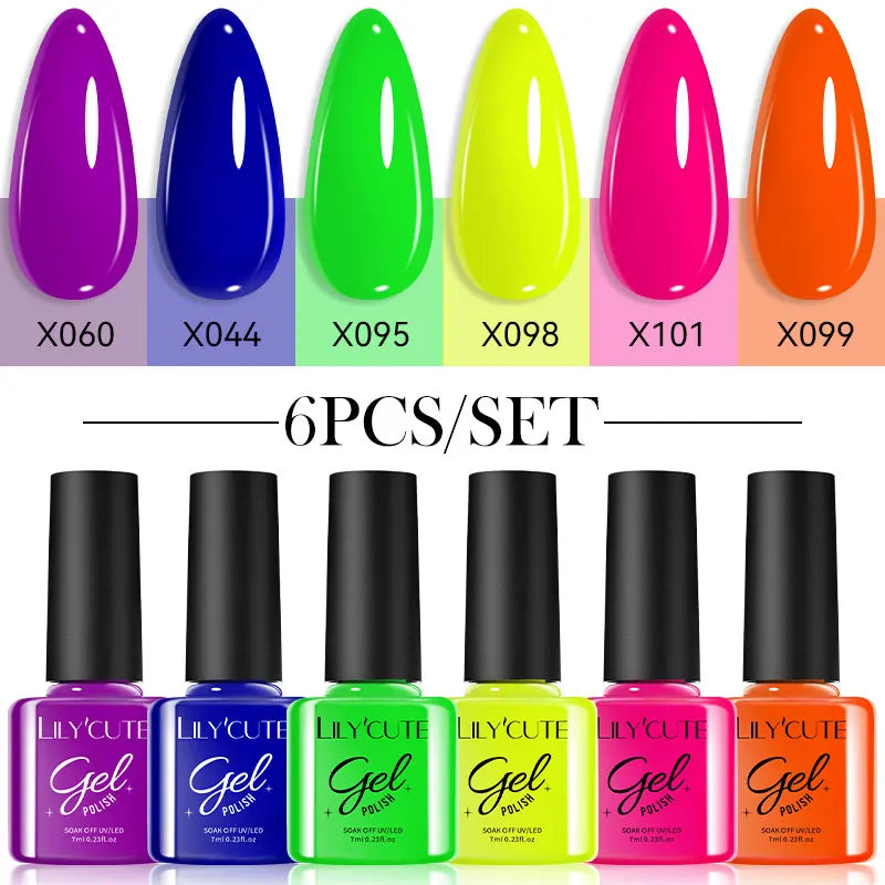 LILYCUTE 6PCs/Set Gel Nail Polish Set Kit Glitter Nail Gel Sequin Vernis Semi Permanent For Manicure Varnish UV LED Nail Art Gel