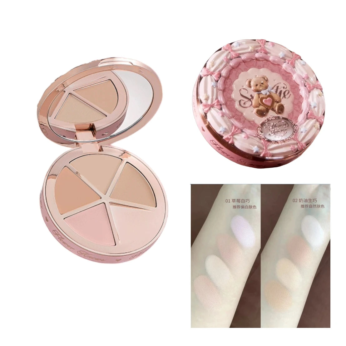 Flower Knows Concealer Palette Sweetie Bear Collection Velvet Flawless Four-Color Concealer High Coverage Moisturizing Makeup