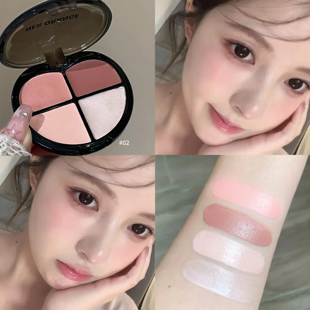 Herorange Sweetheart Blush Cream|Four Colors in One, Delicate and Skin-Friendly, Brightens and Contours with Full Vitality