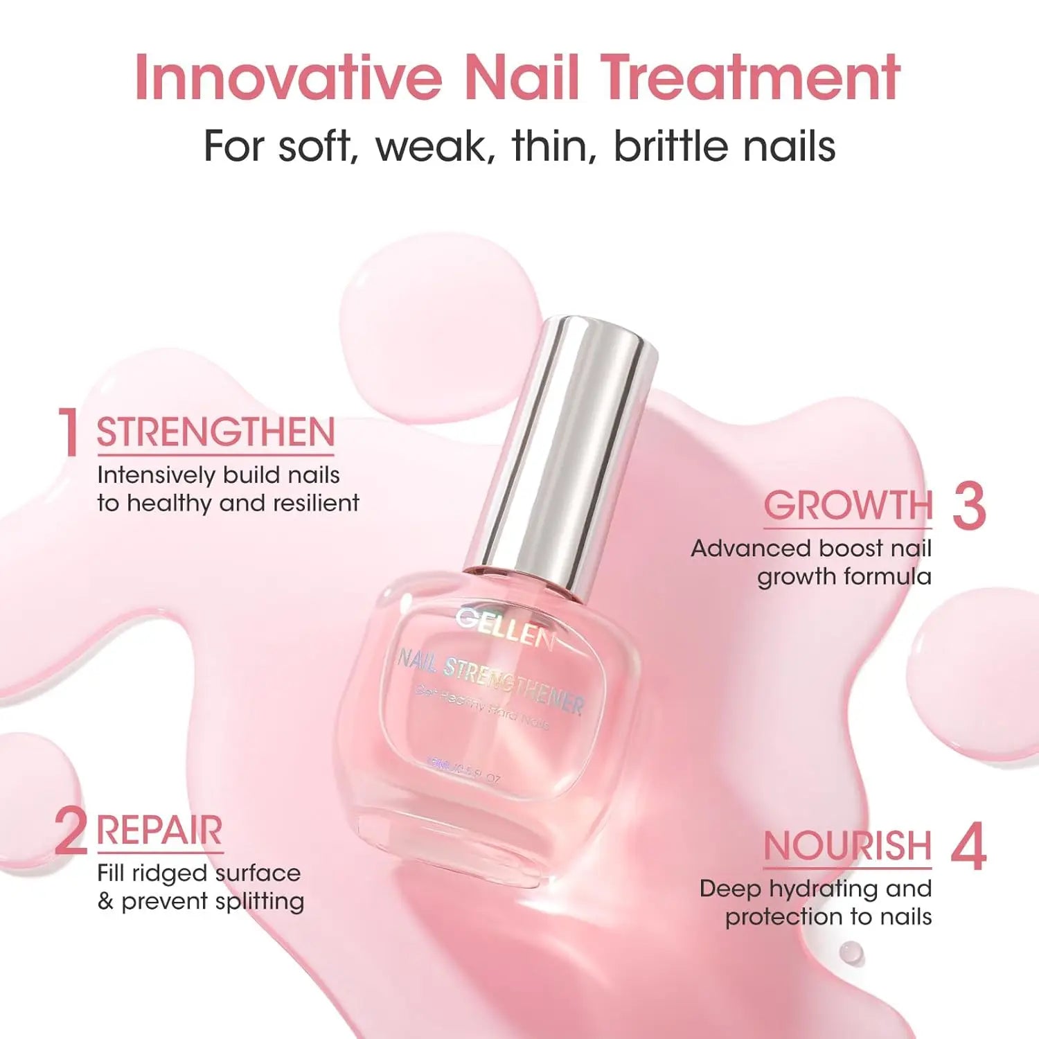 GELLEN 8 in 1 Nail Strengthener Hardener Serum 15ml Repair Weak Brittle Nails Fast Air Dry Cherry Blossom Scent Women Manicure