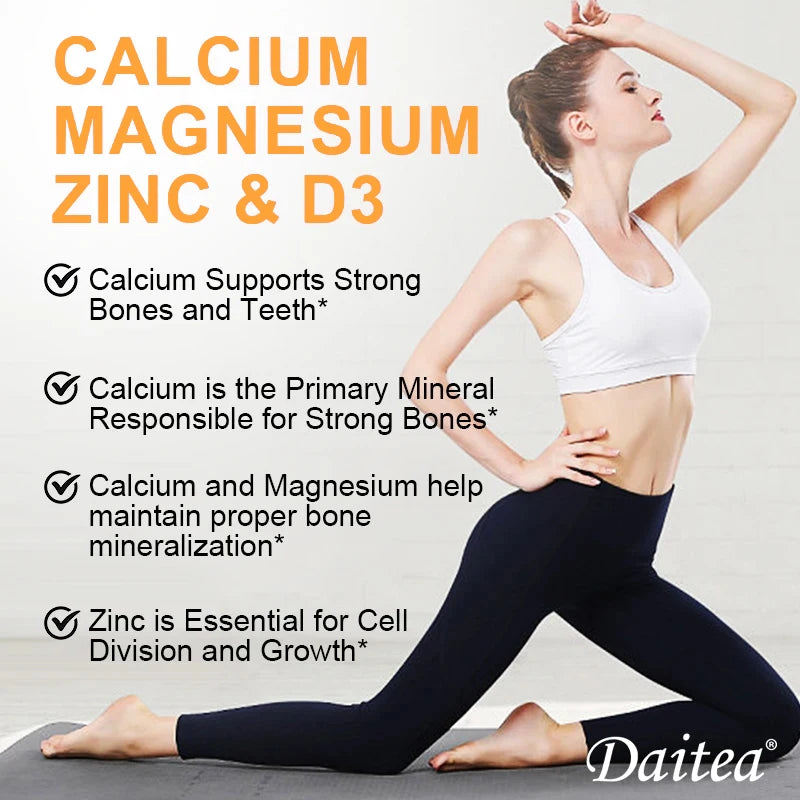 Calcium, Magnesium, Zinc + Vitamin D3 for Healthy Teeth, Bones and Muscles, Heart and Nervous System Health, Immune Function