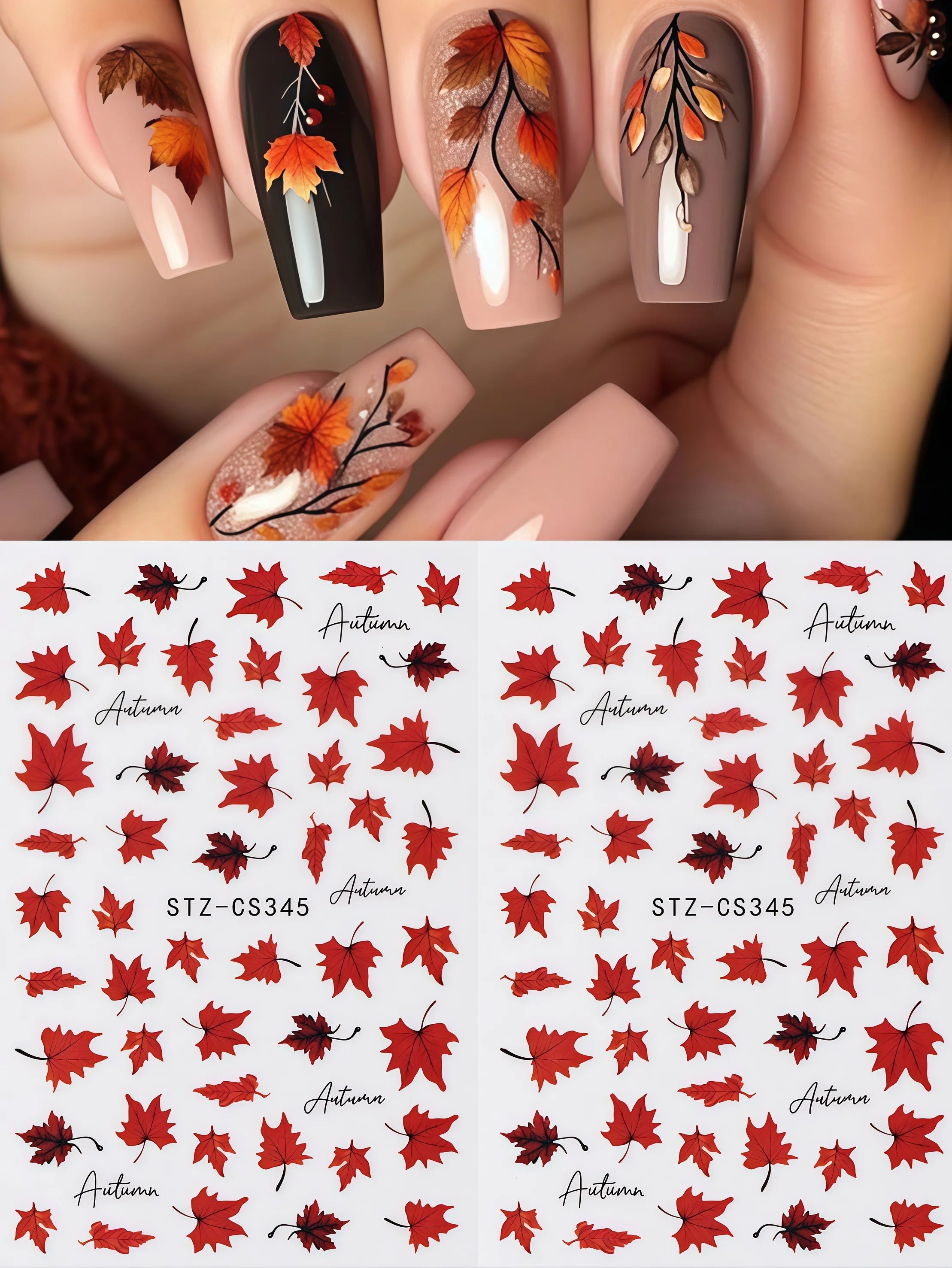 1pcs autumn maple leaf nail art sticker autumn orange yellow autumn leaf nail sticker design slide, used for year-round nail art