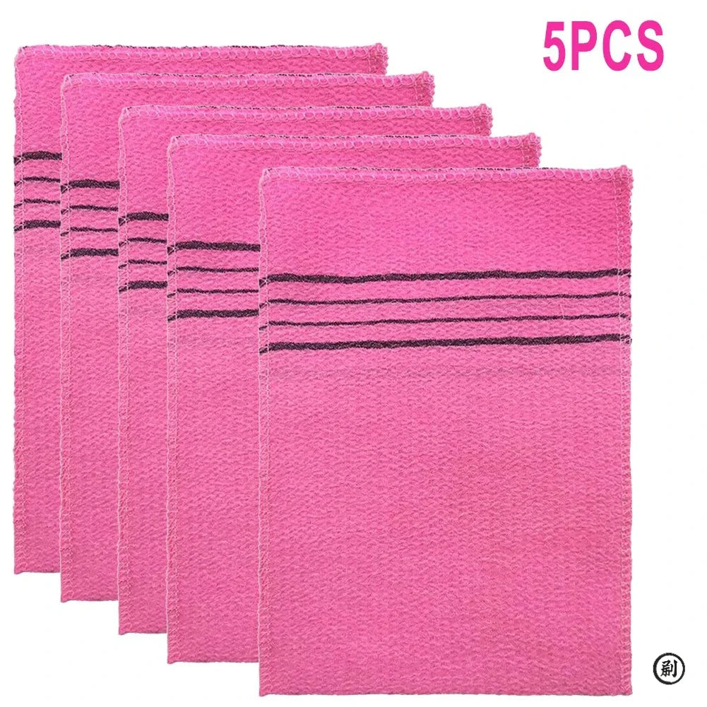 5Pcs Exfoliating Bath Pad Towels Set Korean Italy Asian Exfoliating Bath Washcloth Body Scrub Shower Soft Polyester Cotton