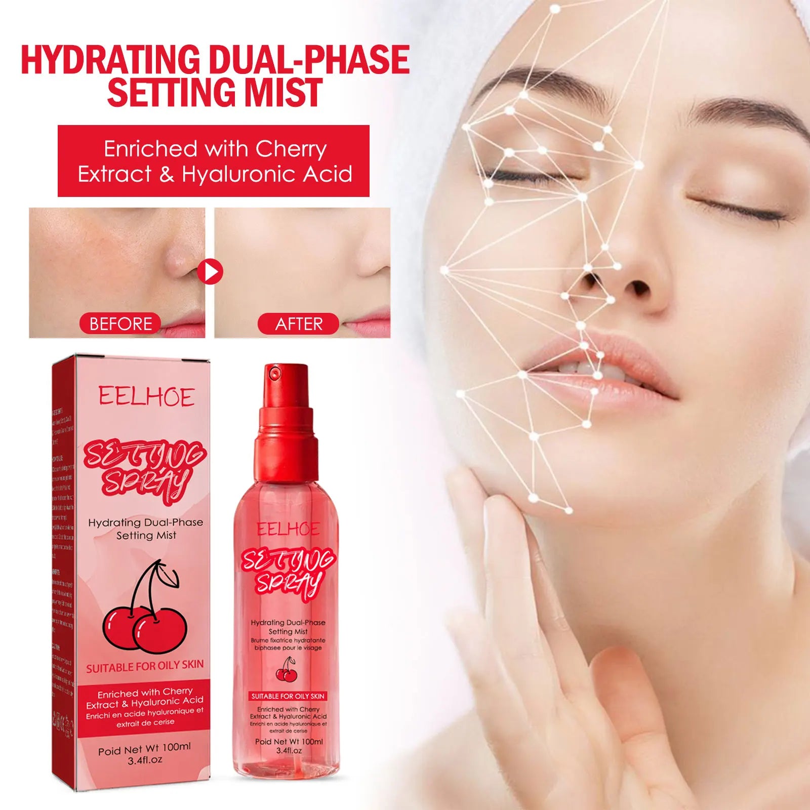 Makeup Setting Spray Moisturizing Spray Oil Control Waterproof Not Easy To Temove Makeup Fast Film-Forming fFacial Cosmetics