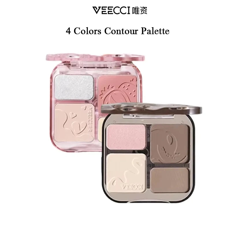 VEECCI 4 Color Contour Palette Powder Matte Shimmer Bronzer Highlighter Brighten Nude Tones Longlasting Facial Makeup