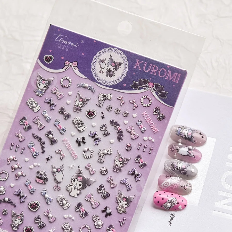 1PCS New Color Laser Hello Kitty Cartoon 5D Nail Stickers Sanrio Cinnamoroll Pochacco Nail Art Supplies DIY Nail Art Stickers