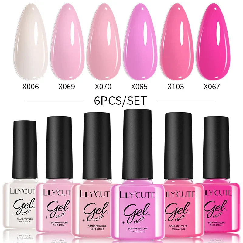 LILYCUTE 6PCs/Set Gel Nail Polish Set Kit Glitter Nail Gel Sequin Vernis Semi Permanent For Manicure Varnish UV LED Nail Art Gel