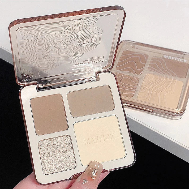 MAFFICK 4-Color Contour Palette:Matte Brightener, and Shimmer Highlight-Versatile Multi-Use Palette for Eye Shadow, Contouring,