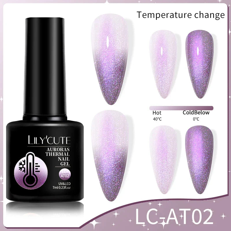 LILYCUTE Thermal Nail Gel Polish 3 Layers Temperature Shiny Color Changing Series Semi Permanent Soak Off UV Nail Gels Polish