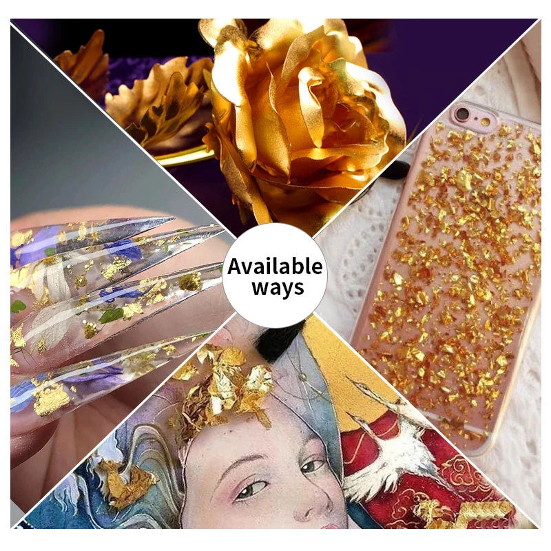 3 Bottle 3-Color Gold Foil Nail Glitter Flakes Broken Gold Foil Nail Sequins Decoration Gold Aluminum Foil Nail Shimmer Flakes