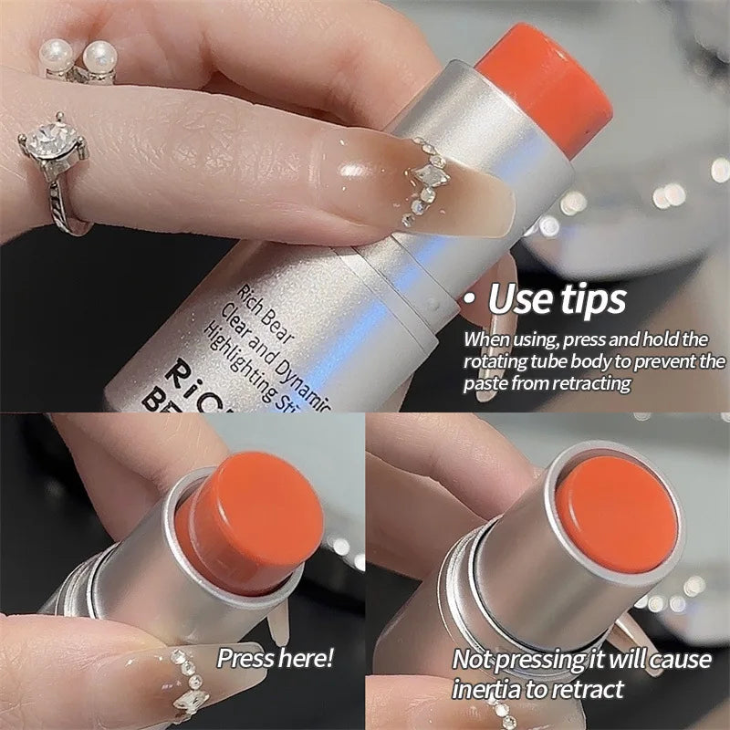 1Pc Highlighter Stick Iilluminator Makeup Shimmer Brightening Face Contour Natural Water Light Orange Blush Stick Makeup Woman