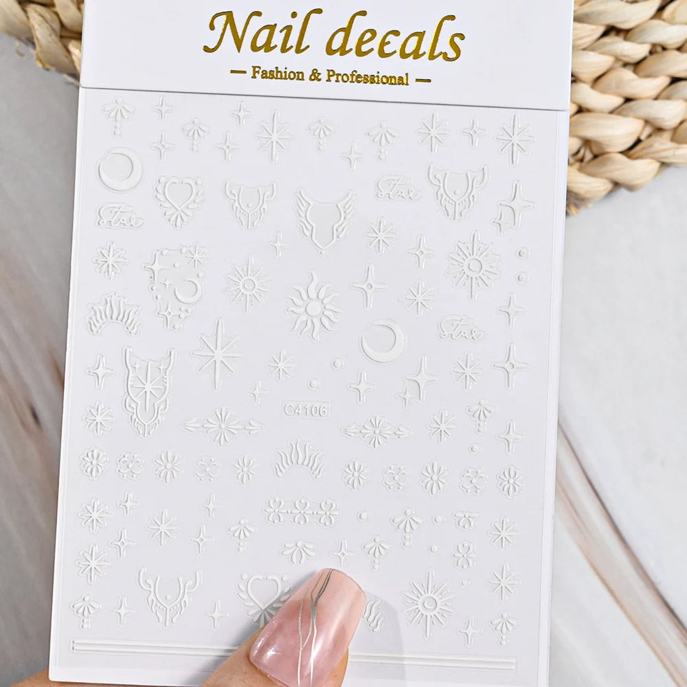 3D Gold/ Silver Star/Sun/Moon Bronzing Nail Art Sticker Laser Star Moon Styles Nail Decal Gold Silver Self-Adhesive Slider 1Pcs