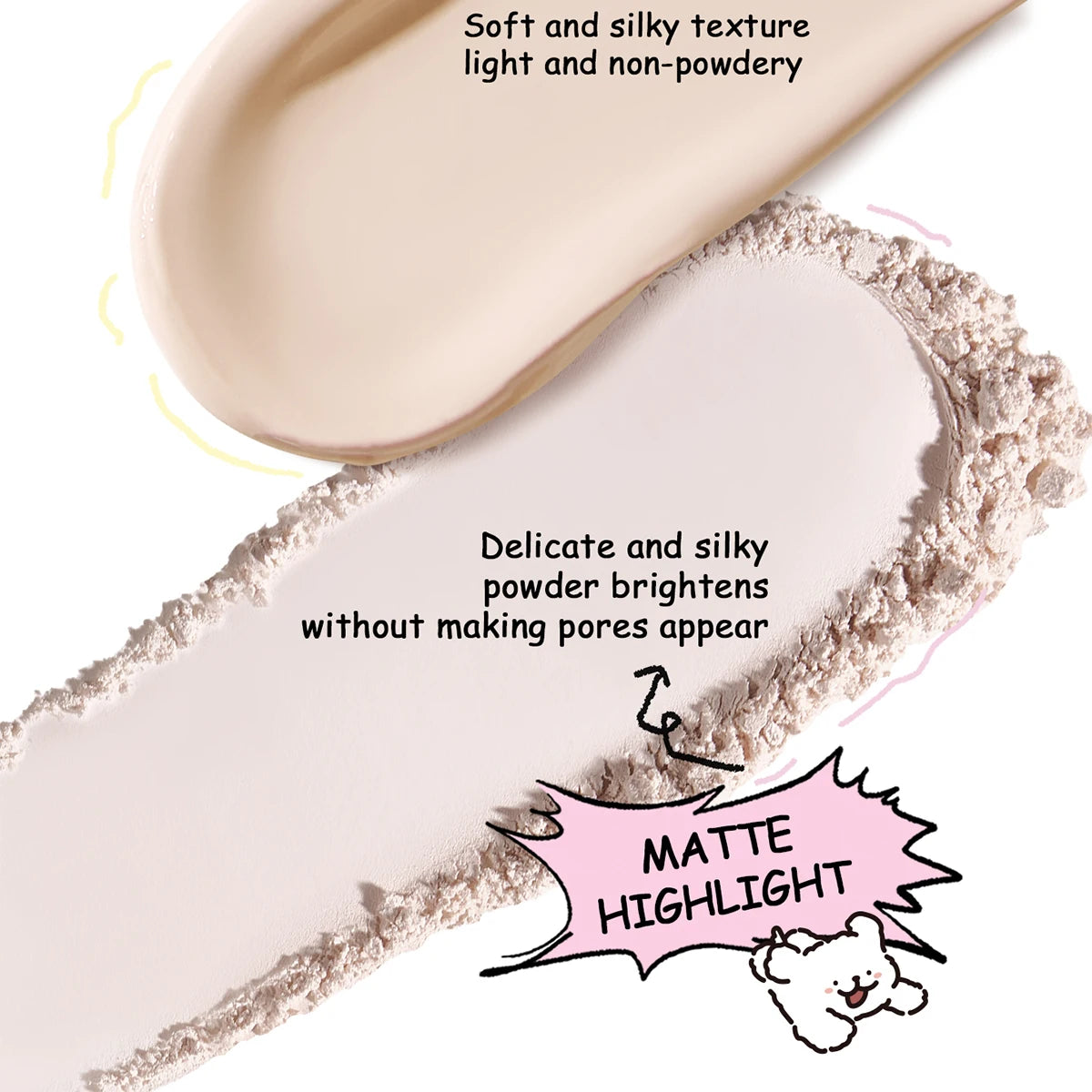 Little ONDINE Duo-Color Highlighter 01,Fine Shimmer Texture,Smooth&Minimal Fallout,Natural Dewy Glow,Face Brightening&Sculpting