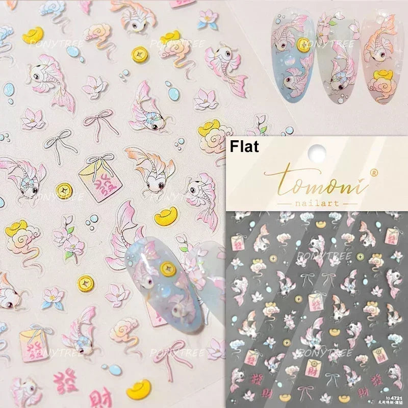 Sea Wave Jellyfish Starfish Conch Shell Dolphin Pearl Summer Beach Goldfish Water Bubble Mermaid Koi INS Nail Art Stickers Decal