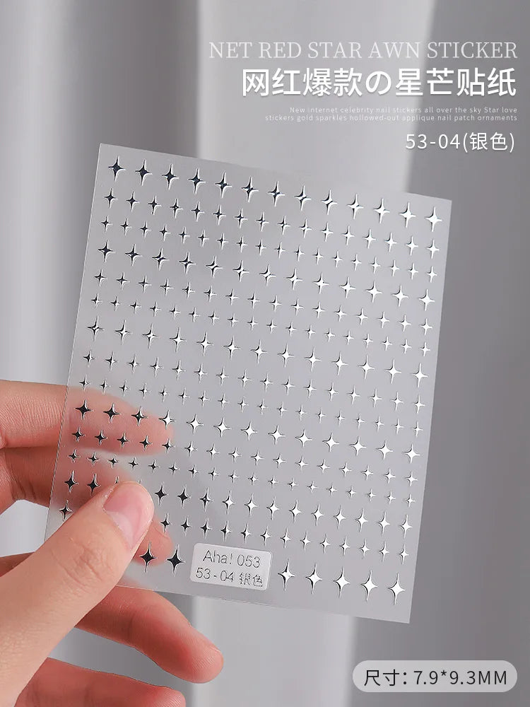 3D Gold Silver Star Nail Art Stickers Black White Crescent Moon Decals Self Adhesive Slider Polish Stickers Manicure Decoration