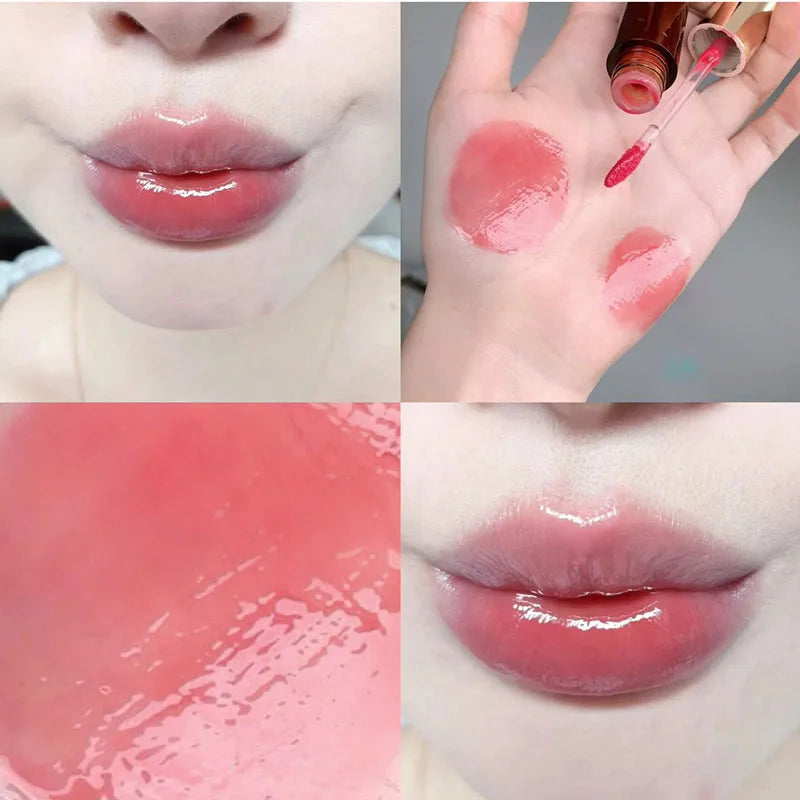 Retro Clear Lip Glaze Gloss Mirror Glitter Non Stick Cup Brighten Jelly Dark Lipstick Red Brown Dupes Lip Ink Tint Korean Makeup
