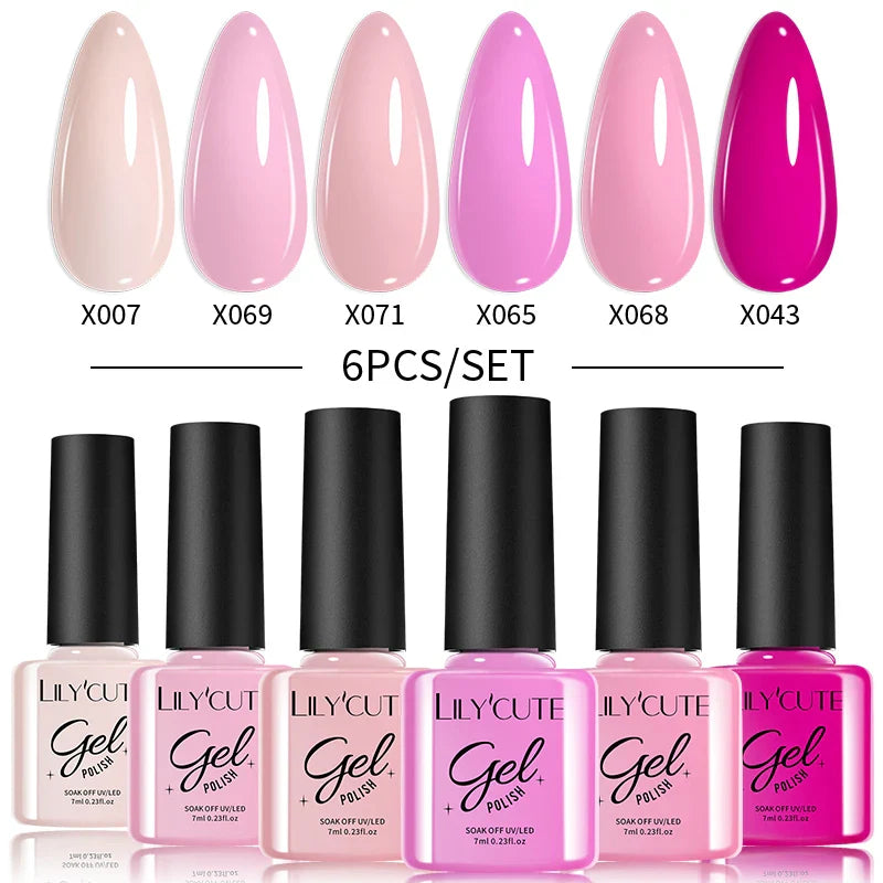 LILYCUTE 6PCs/Set Gel Nail Polish Set Kit Glitter Nail Gel Sequin Vernis Semi Permanent For Manicure Varnish UV LED Nail Art Gel