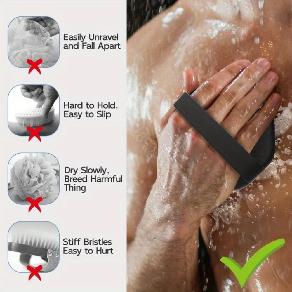 Bath Soft Silicone Back Brush Bath Shower Sponge Scrubbing Brush with Handle Exfoliating Scrub Skin Massager Exfoliating Brushes