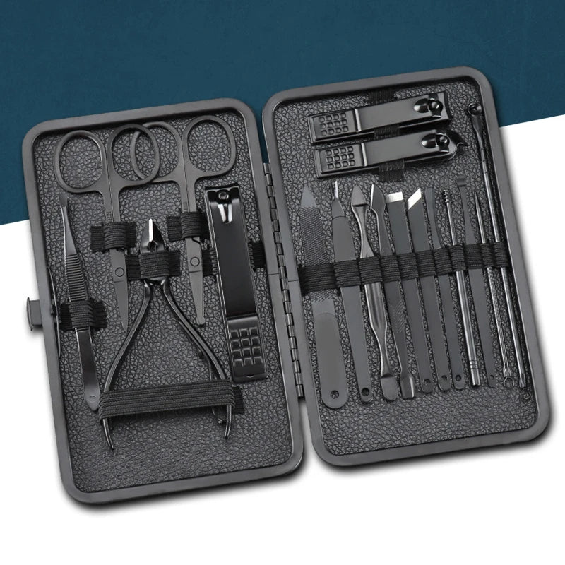 7/10/12/16/18pcs/set Stainless Steel Manicure Set Professional Nail Clipper Kit of Pedicure Tools Ingrown ToeNail Trimmer