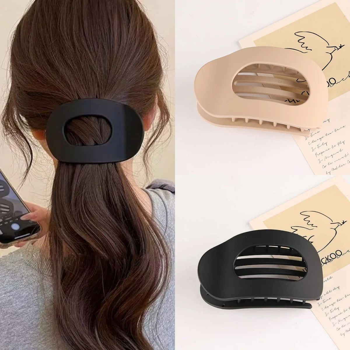 2PCS Flat Elliptical Hair Clips, Duckbill Clips with Strong Grip, Simple Hair Accessories for Updo Hairstyles at the Back of the