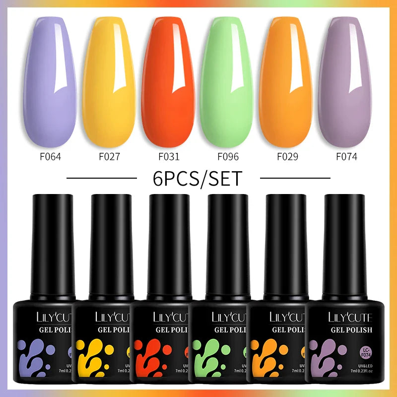 LILYCUTE 6PCs/Set Gel Nail Polish Set Kit Glitter Nail Gel Sequin Vernis Semi Permanent For Manicure Varnish UV LED Nail Art Gel