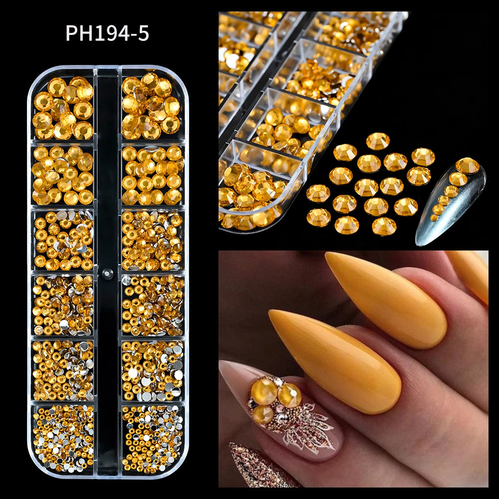 12Grids Pink Mixed Nail Rhinestones Luxury Nail Charms Glitter Crystal Jewelry Gems Nail Art Decoration DIY Manicure Rhinestones
