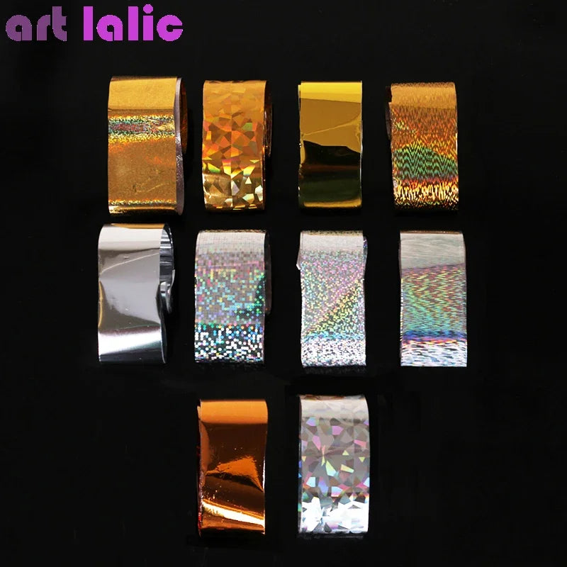 Holographic Nail Foil Set, Gold Silver Transfer Sticker, Laser DIY Manicure, Starry Sky Decals, 1 Box, 2.5*60cm