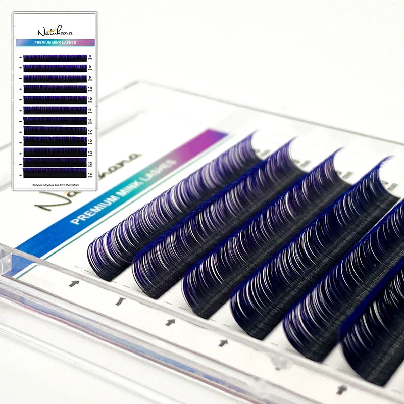 NATUHANA Dark Colored Eyelashes Extension Individual Natural False Mink Colorful Eyelash Grey Blue Color Lashes for Party Makeup