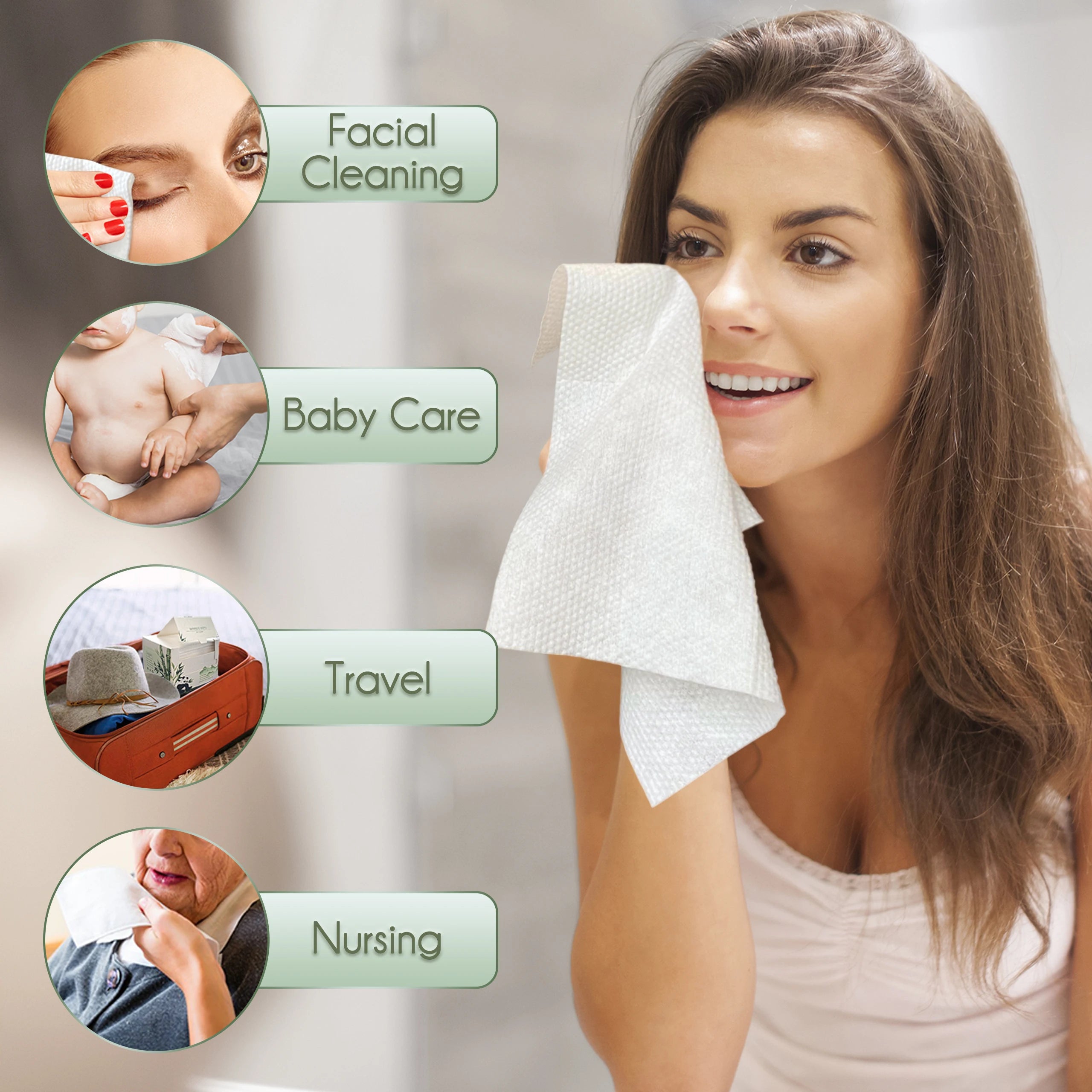 Bamboo Disposable Face Towel Biodegradable Large Dry Face Wipes 60 Count Thick Clean Facial Towel for Sensitive Skin 12x10 inch