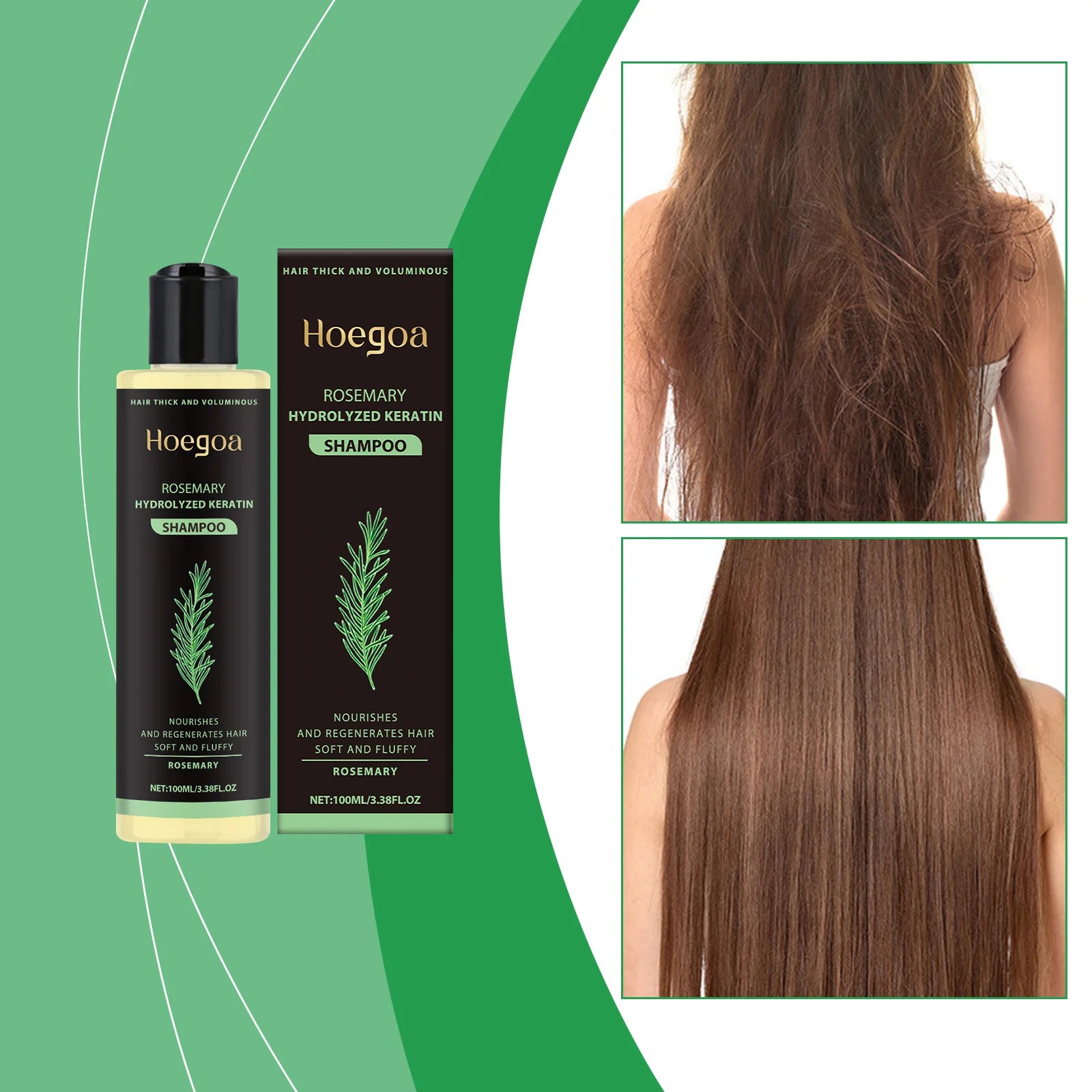 3pcs Rosemary Hair Growth Shampoo Thickening Hydrolyzed Keratin Dry Frizzy Damaged Repair Moisturizing Scalp Cleaning Shampoo