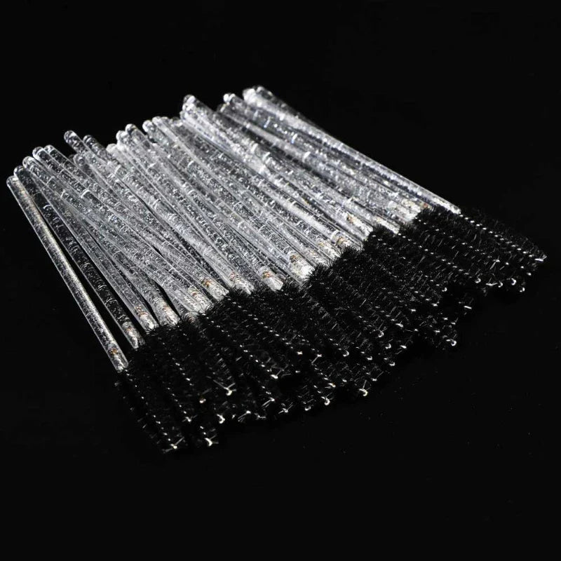 wholesale 50pcs Disposable Eyelash Brushes Crystal Eye lash Mascara Wands Glitter Lash Comb Spoolies Micro Makeup Applicators
