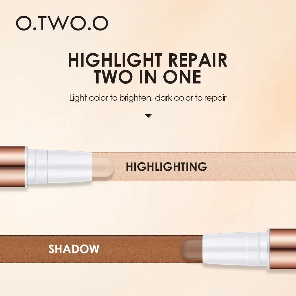 O.TWO.O Double-Headed Contour Stick Waterproof Matte Highlighter Concealer Clavicle Shadow Pen 3D Face Highlighting Makeup Pen