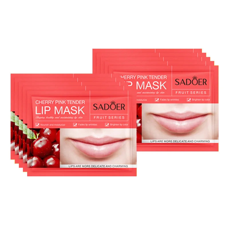10pcs SADOER Fruits Moisturizing Lip Mask Nourishing Beauty Hydrating Crystal Collagen Gel Lip Patches Skin Care