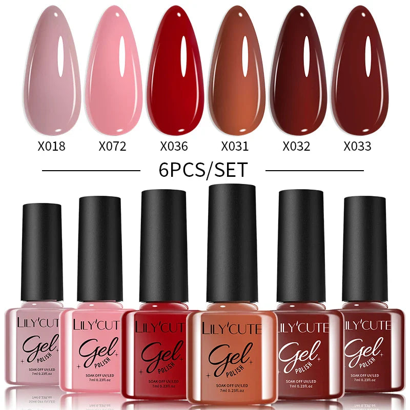 LILYCUTE 6PCs/Set Gel Nail Polish Set Kit Glitter Nail Gel Sequin Vernis Semi Permanent For Manicure Varnish UV LED Nail Art Gel