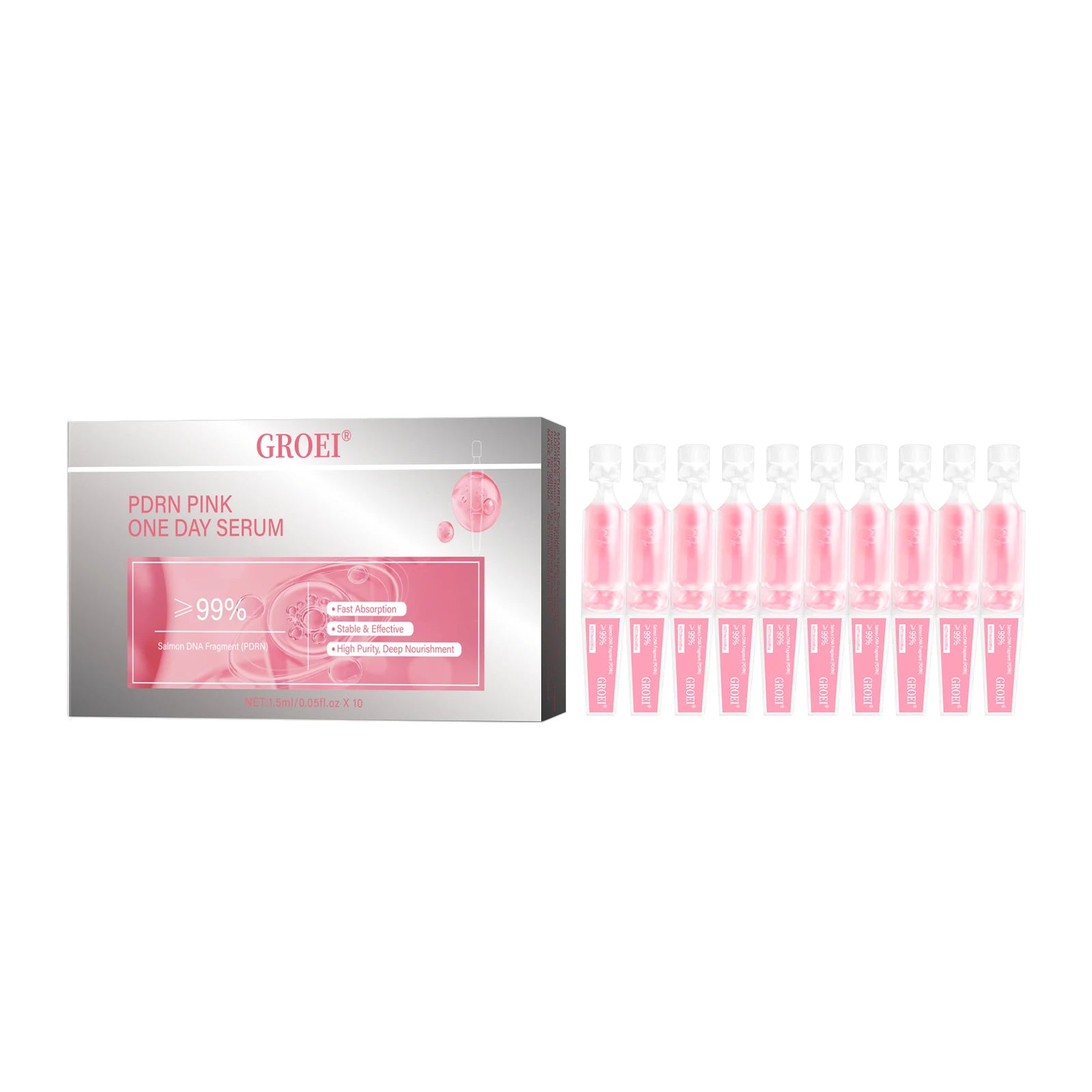 10pcs/Box PDRN Pink One Day Serum Deep Moisturizing,Repairs,Brightens,Reduces Sagging Skin Care Essence Multi-effect Benefits