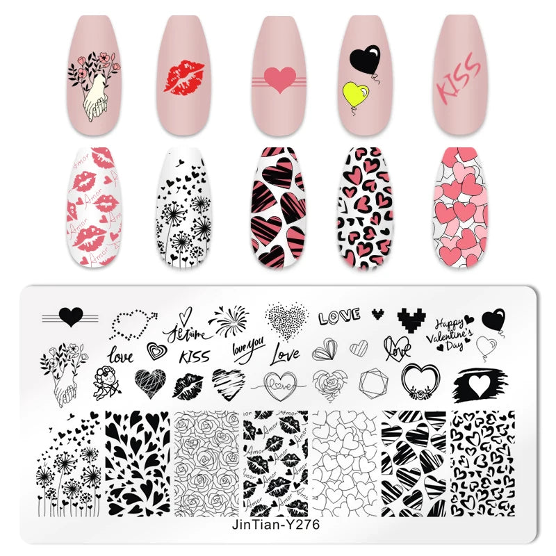 Valentine's Day Nail Stamping Plates Rose Flower Love Theme Nail Art Plate Stainless Steel Halloween Nail Design Stencil Tools