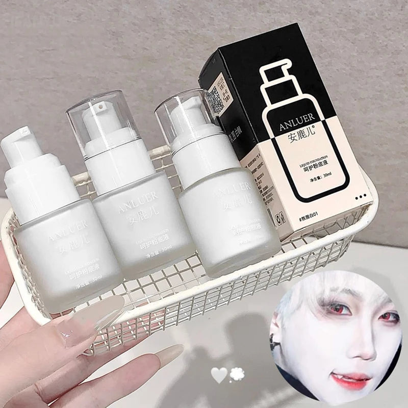 Matte White Liquid Foundation Makeup Buildable Coverage Primer & Concealer Stick Waterproof & Long-Lasting for Halloween Cosplay