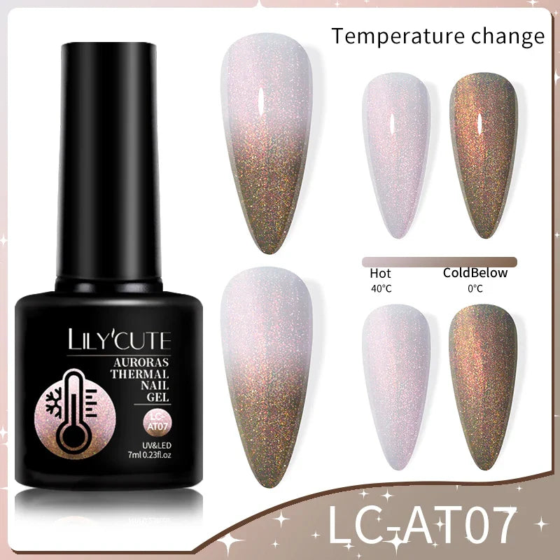 LILYCUTE Thermal Nail Gel Polish 3 Layers Temperature Shiny Color Changing Series Semi Permanent Soak Off UV Nail Gels Polish