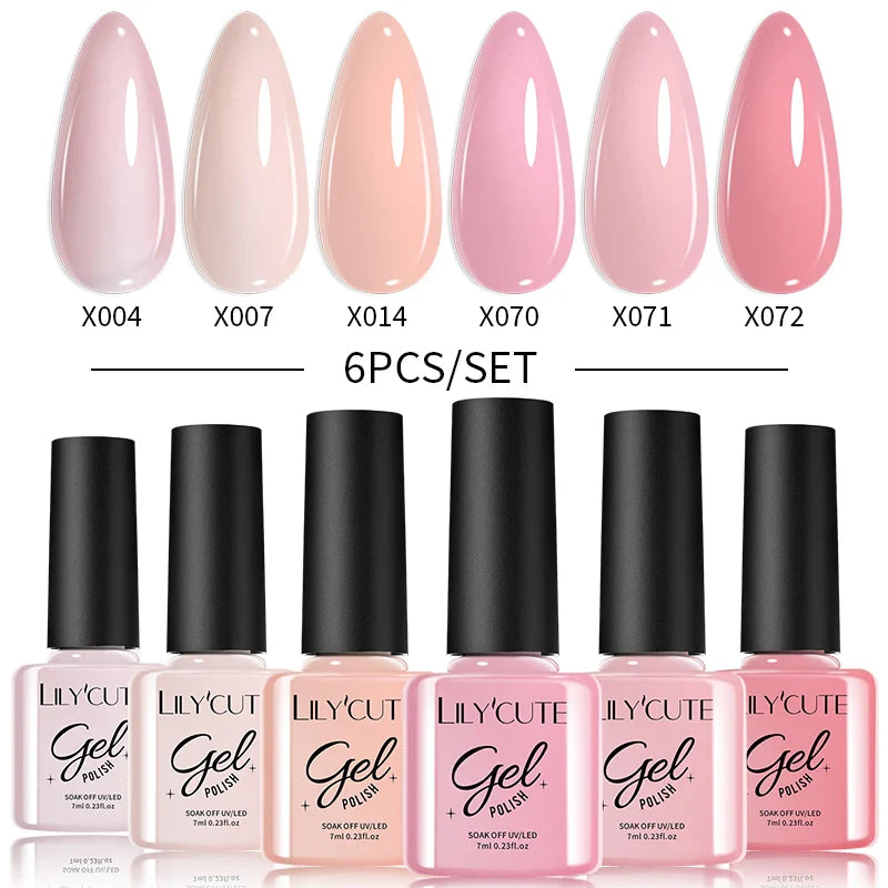 LILYCUTE 6PCs/Set Gel Nail Polish Set Kit Glitter Nail Gel Sequin Vernis Semi Permanent For Manicure Varnish UV LED Nail Art Gel