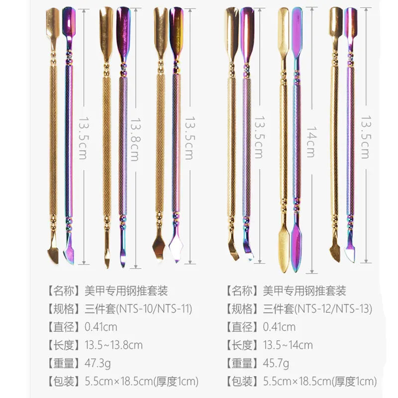 3Pcs Nail Cuticle Pusher Stainless Steel Cuticle Remover Pusher Dead Skin Pedicure Nail Care Clean Manicure Tools