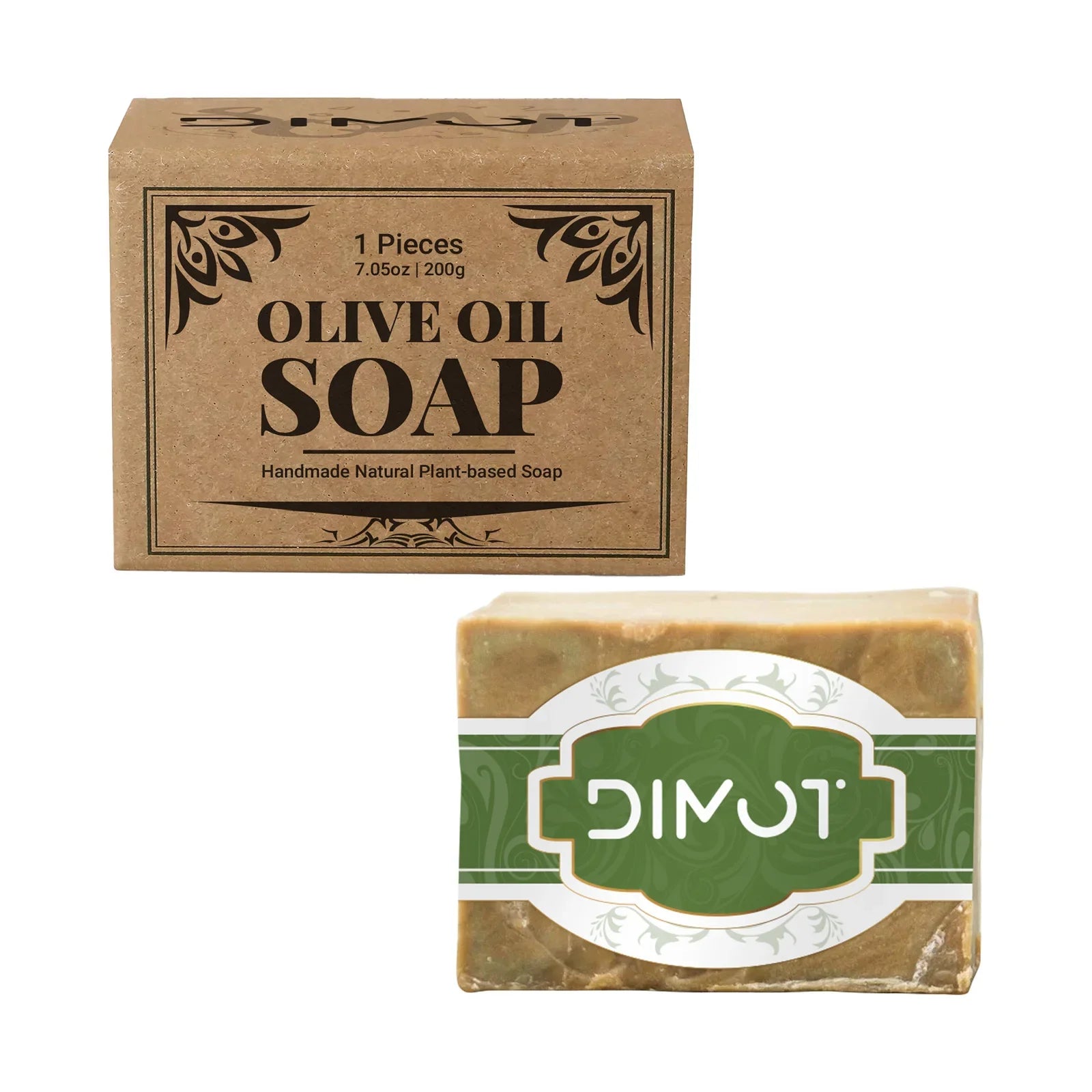 Olive Oil Soap Bar - Handmade Natural Plant-Based Soap for Face, Body & Hair, with Olive Fruit Oil, for Moisturizing 200g