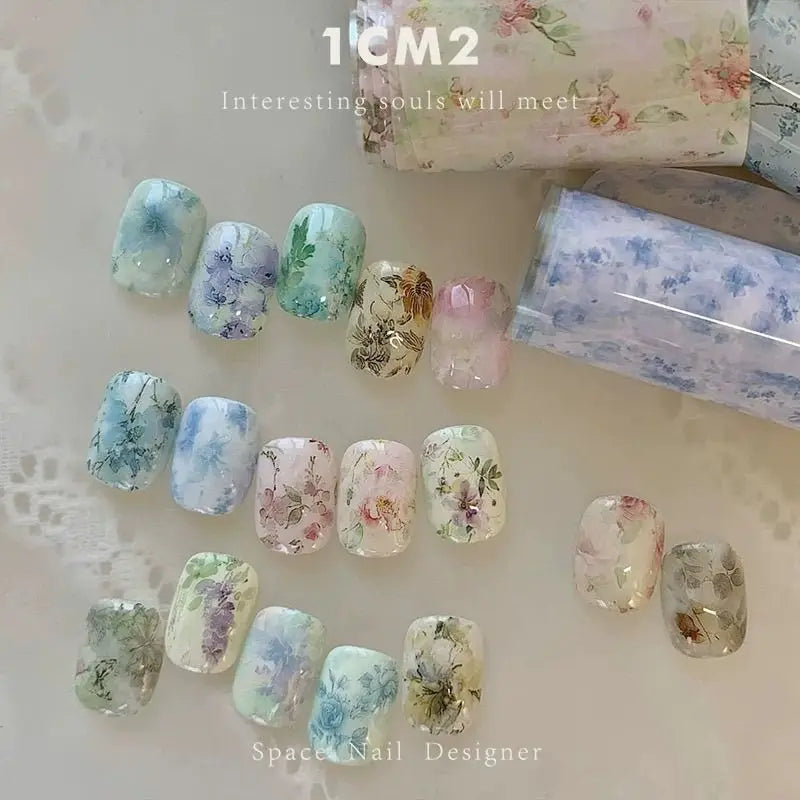 10Rolls Plaid Thousand-Bird Bow Stars Nail Foils Transfer Paper Nail Art Stickers Manicure Set Decal Nails Decoration