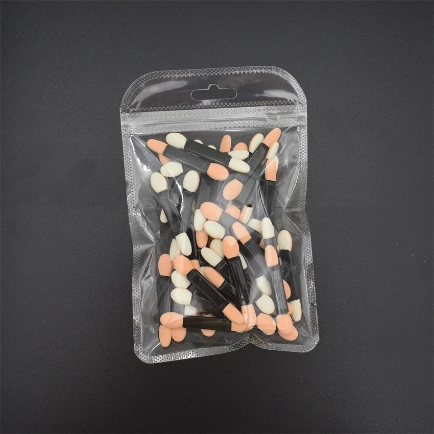 Cuttte 50/100PCS Disposable Dual Sides Eye Shadow Sponge Applicators with Container, Length Eyeshadow Brushes Makeup Applicator